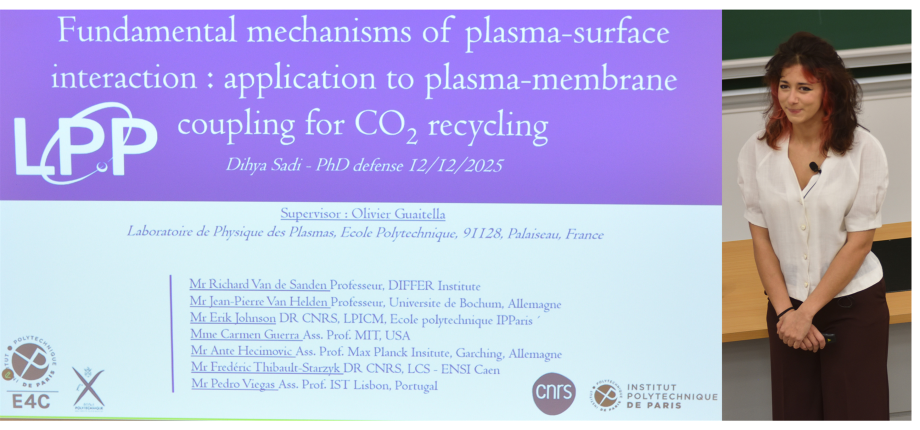 Dihya Sadi a soutenu sa thèse "Mécanismes fondamentaux de l’interaction plasma surface : application au couplage plasma/membrane pour la valorisation du CO2"