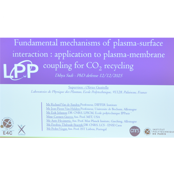 Dihya Sadi a soutenu sa thèse "Mécanismes fondamentaux de l’interaction plasma surface : application au couplage plasma/membrane pour la valorisation du CO2"